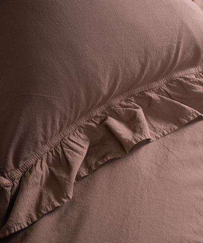 Luxury breathable cotton pillowcases (50x75cm) with elegant ruffle edges. Designed for modern UK bedrooms.