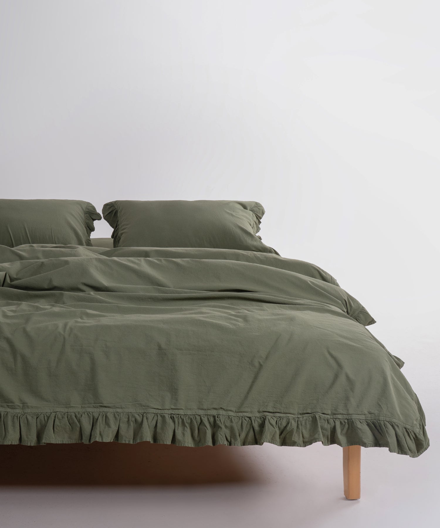 Stonewashed Exclusive 100% Soft Cotton Ruffled Duvet Cover Capulet Olive