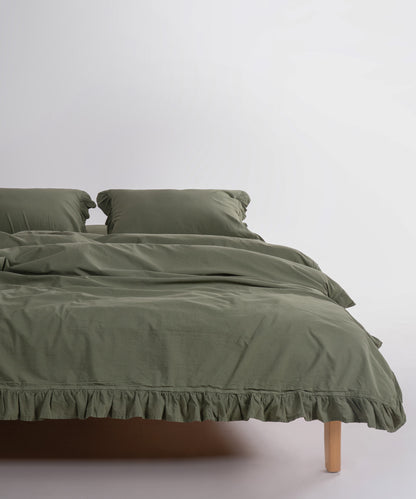 Stonewashed Exclusive 100% Soft Cotton Ruffled Duvet Cover Capulet Olive