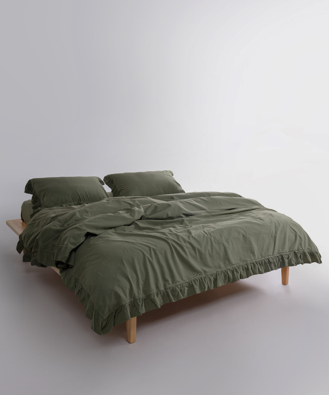Stonewashed Exclusive 100% Soft Cotton Ruffled Duvet Cover Capulet Olive