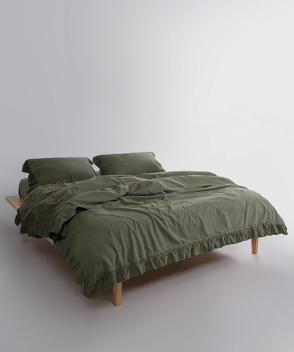 Stonewashed Exclusive 100% Soft Cotton Ruffled Duvet Cover Capulet Olive