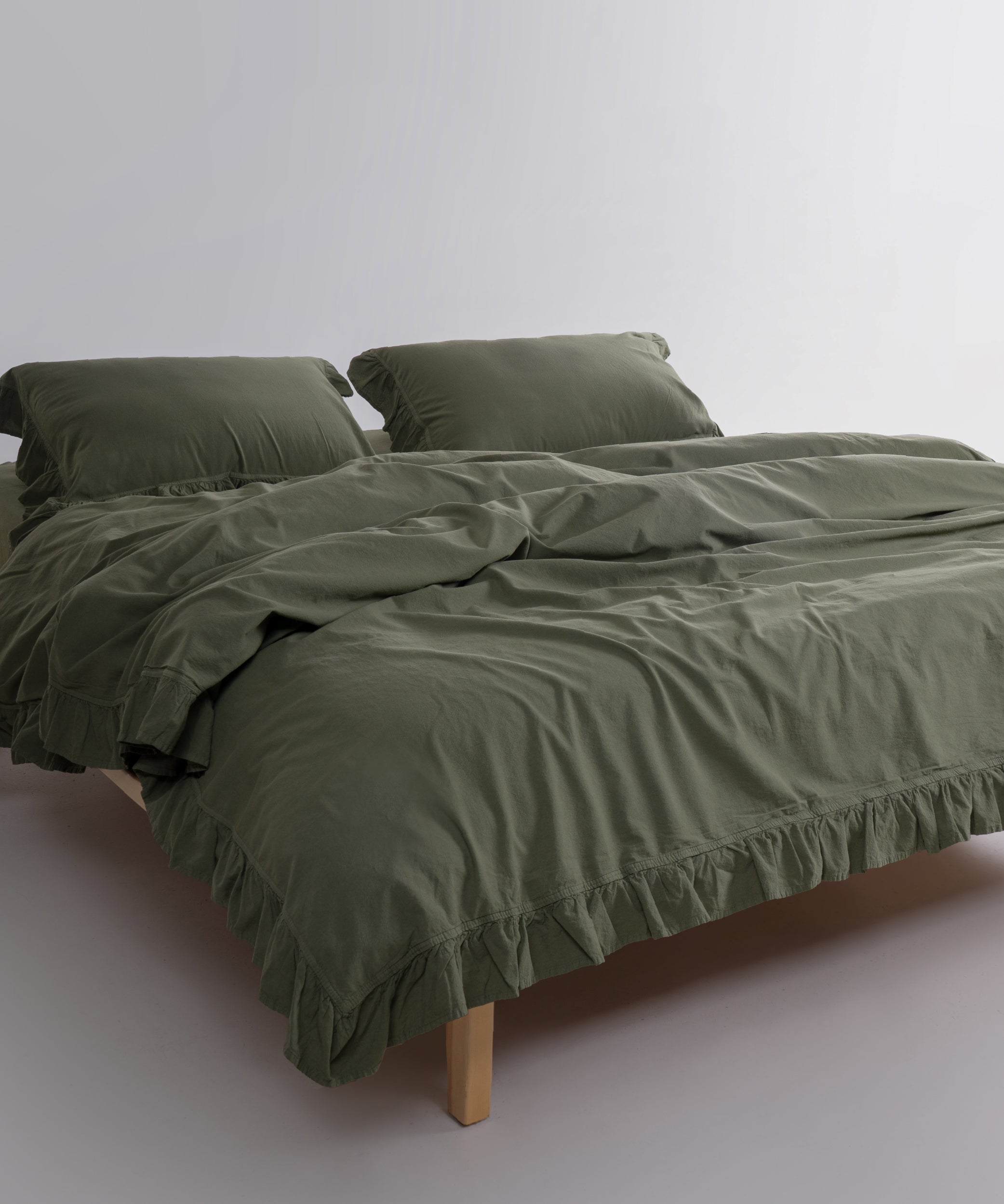 Stonewashed Exclusive 100% Soft Cotton Ruffled Duvet Cover Capulet Olive