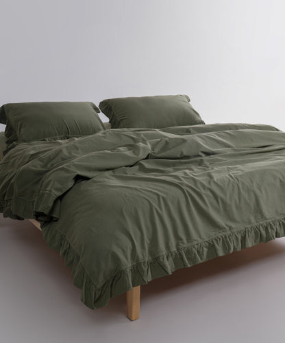 Stonewashed Exclusive 100% Soft Cotton Ruffled Duvet Cover Capulet Olive