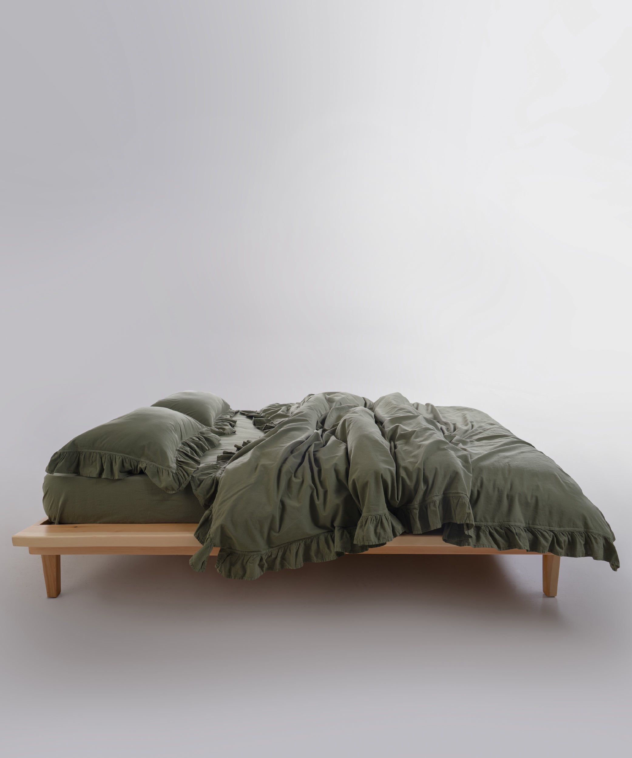 Stonewashed Exclusive 100% Soft Cotton Ruffled Duvet Cover Capulet Olive
