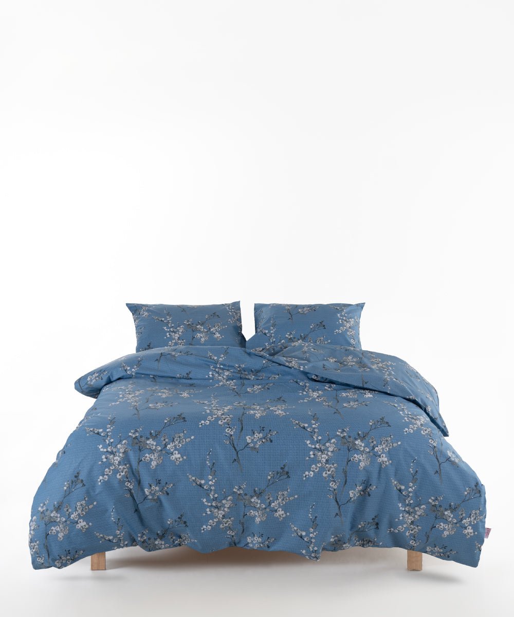 Chicory 100% Cotton Duvet Cover Set - İndigo