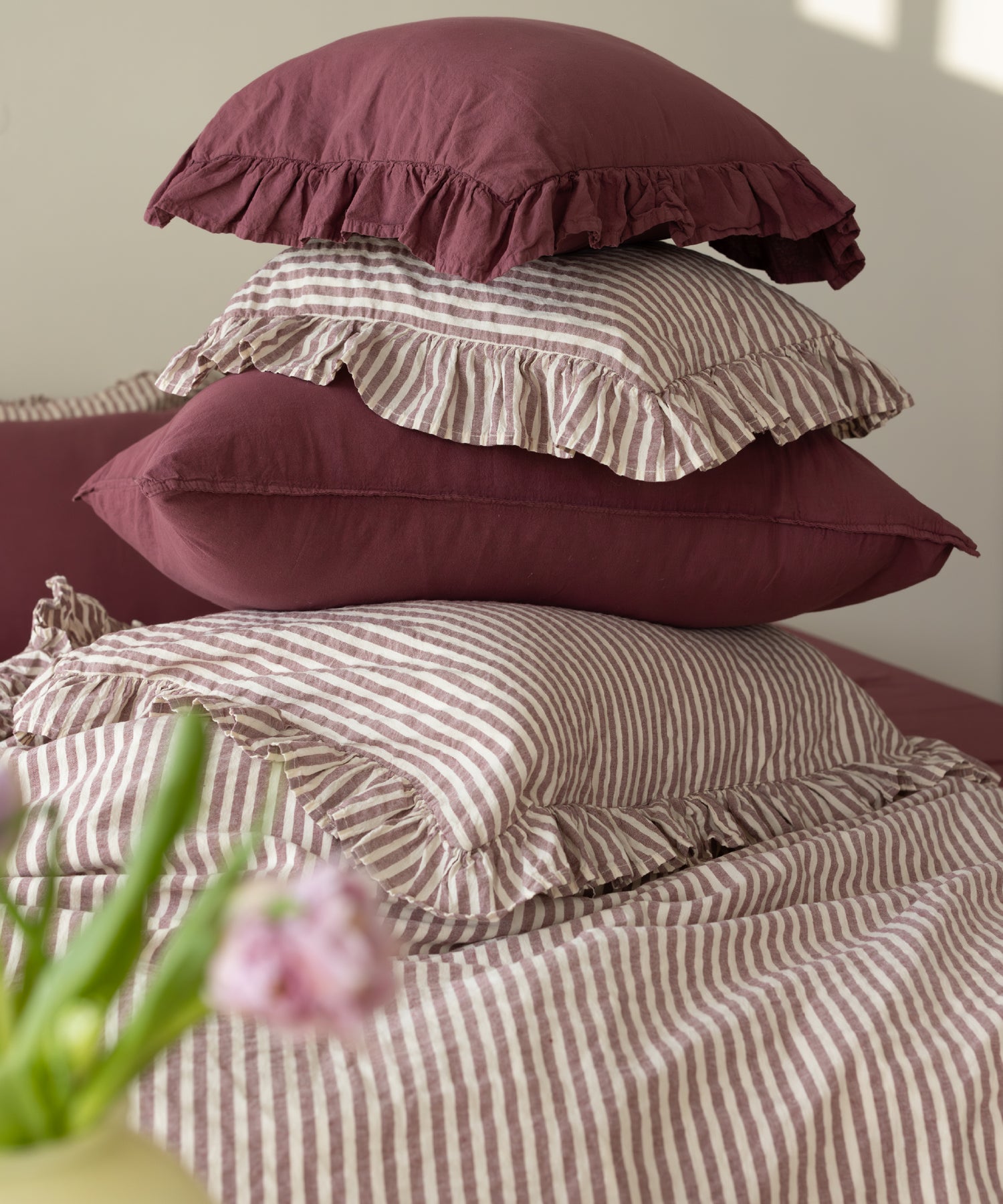 Garmentwashed Raspberry 100% Cotton Duvet Cover Set