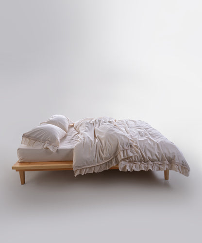 Francesca Cream Ruffled &amp; Lace 100% Soft Cotton Duvet Cover Set - Stonewashed | Limasso