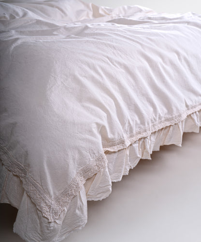 Francesca Cream Ruffled &amp; Lace 100% Soft Cotton Duvet Cover Set - Stonewashed | Limasso