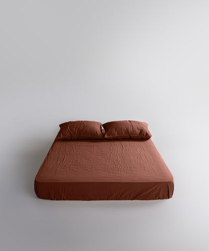 Stonewash 100% Soft Cotton Fitted Sheet Set Cinnamon Stick