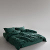 Stonewash 100% Soft Cotton Duvet Cover Set Dark Green