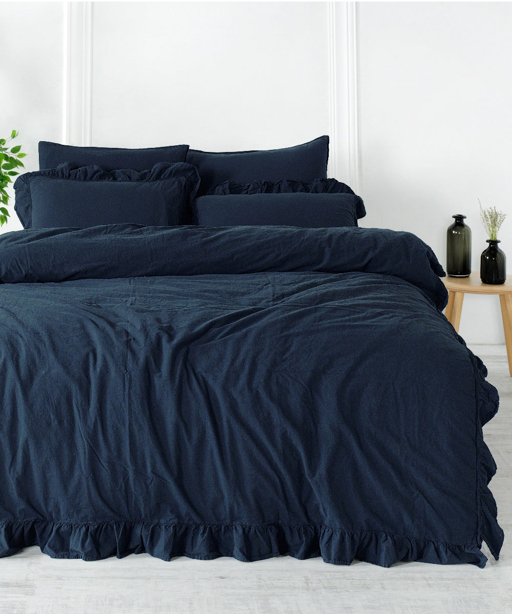 Exclusive Stonewashed 100% Cotton Duvet Cover Set - Dress Blue