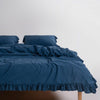 Stonewashed Exclusive 100% Soft Cotton Ruffled Duvet Cover Dress Blue