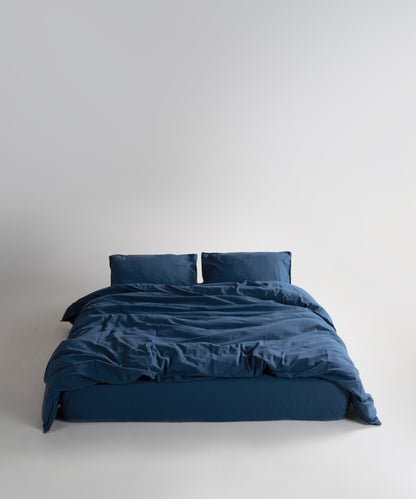 Stonewash 100% Soft Cotton Fitted Sheet Set Dress Blue