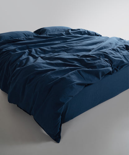 Stonewash 100% Soft Cotton Fitted Sheet Set Dress Blue