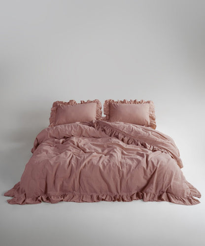 Stonewash Exclusive 100% Soft Cotton Duvet Cover Set Old Rose