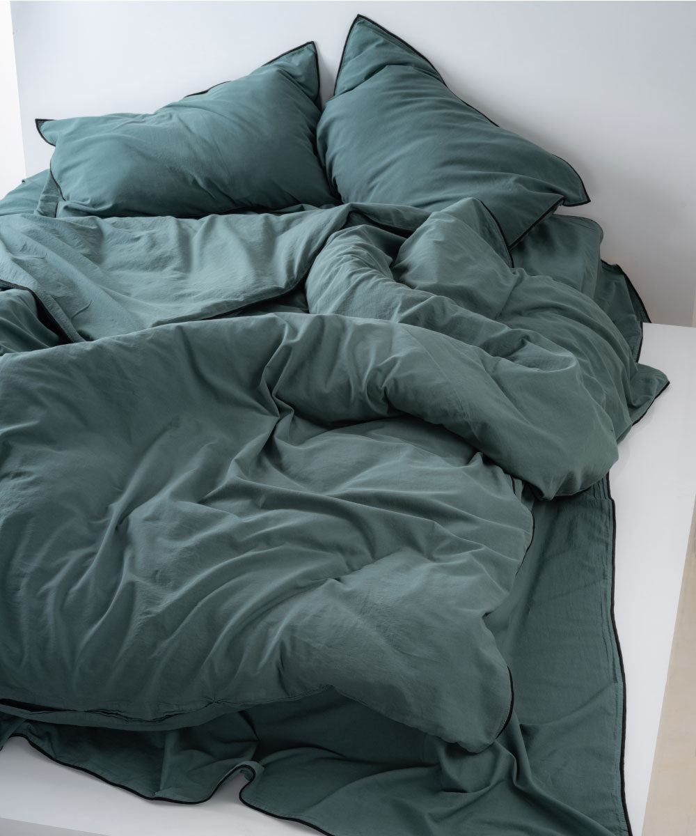 Essualte Dark Green 100% Cotton Stonewashed Duvet Cover Set