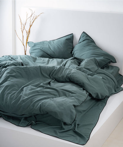 Essualte Dark Green 100% Cotton Stonewashed Duvet Cover Set