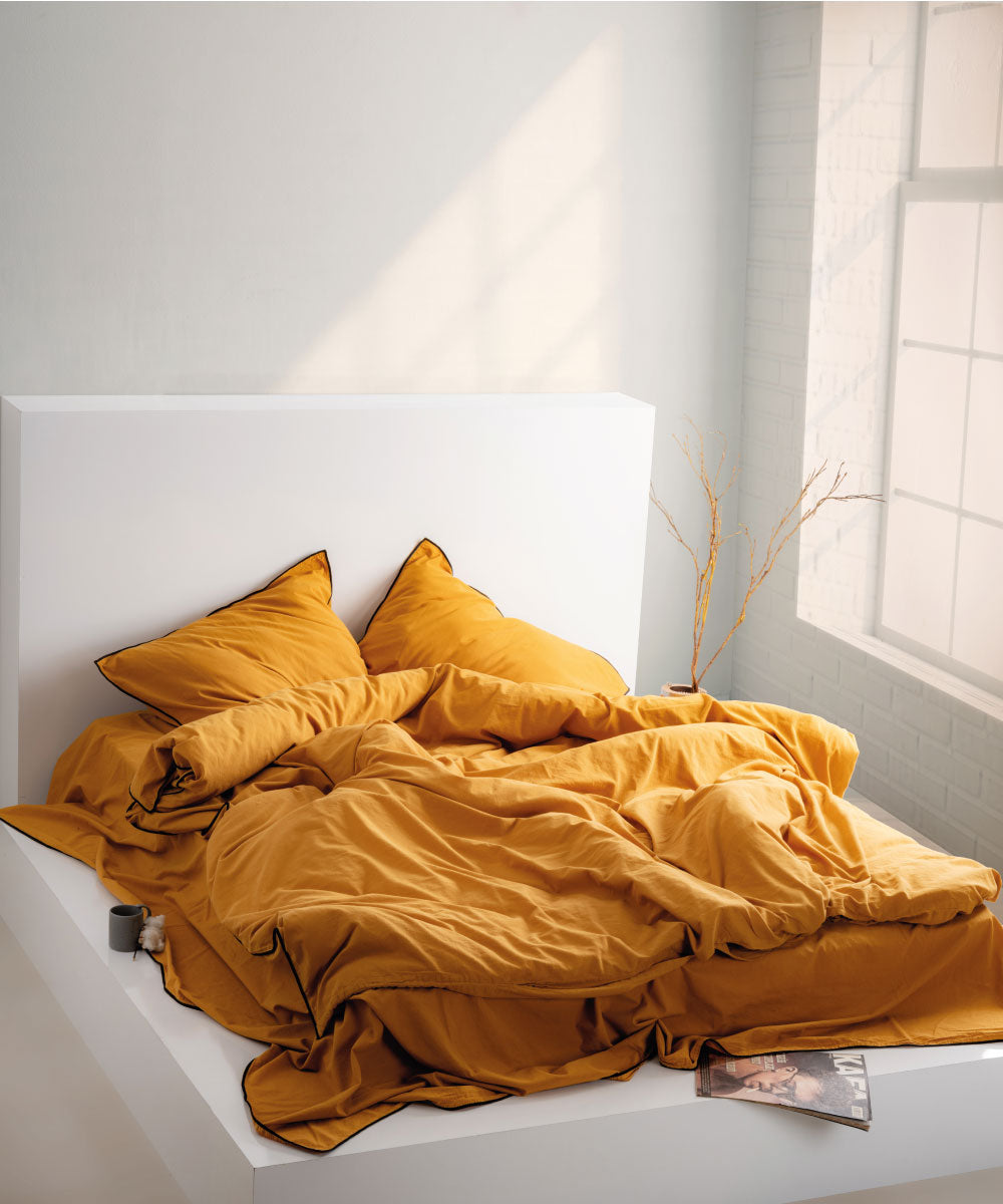 Essualte Mustard 100% Cotton Stonewashed Duvet Cover Set