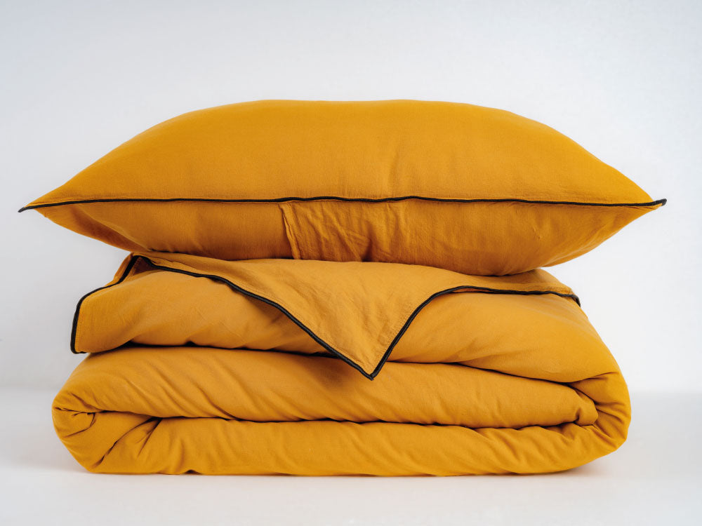 Essualte Mustard 100% Cotton Stonewashed Duvet Cover Set