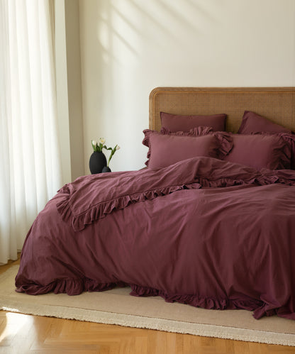 Stonewashed Exclusive 100% Soft Cotton Ruffled Duvet Raspberry
