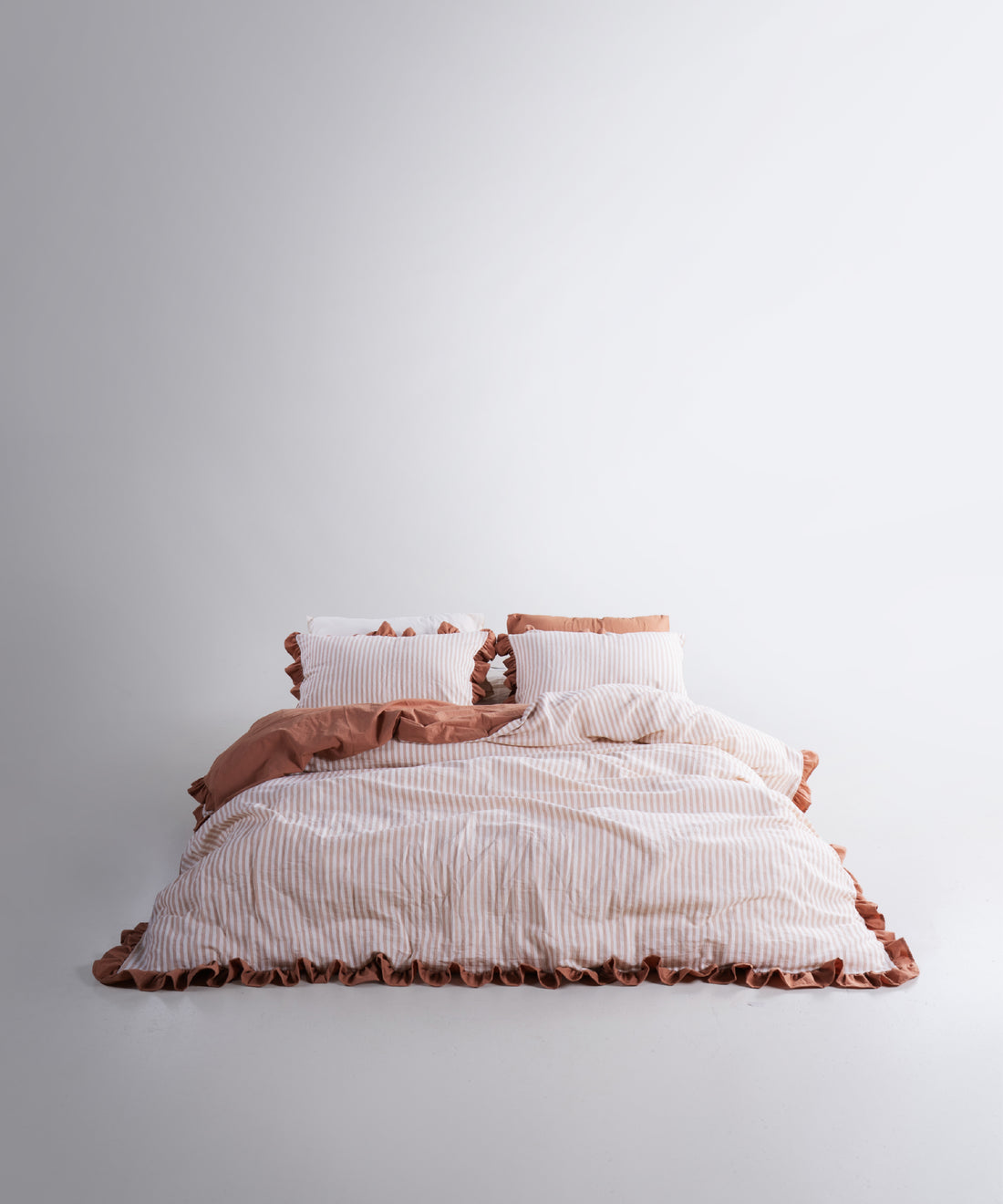 Garmentwashed Marrakesh 100% soft cotton duvet cover set in natural cream with ruffled edges