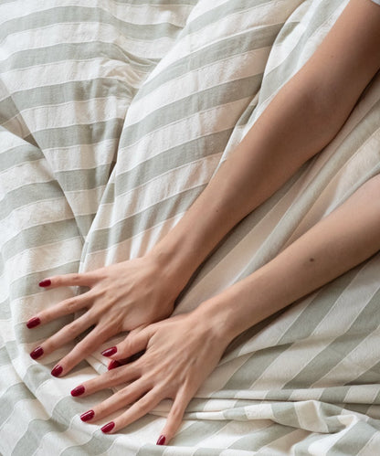 Close-up of garment washed 100% cotton duvet cover fabric showing soft breathable texture