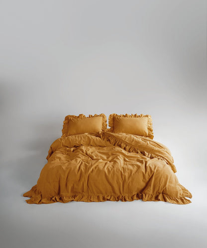 Stonewash Exclusive 100% Soft Cotton Duvet Cover Set Mustard