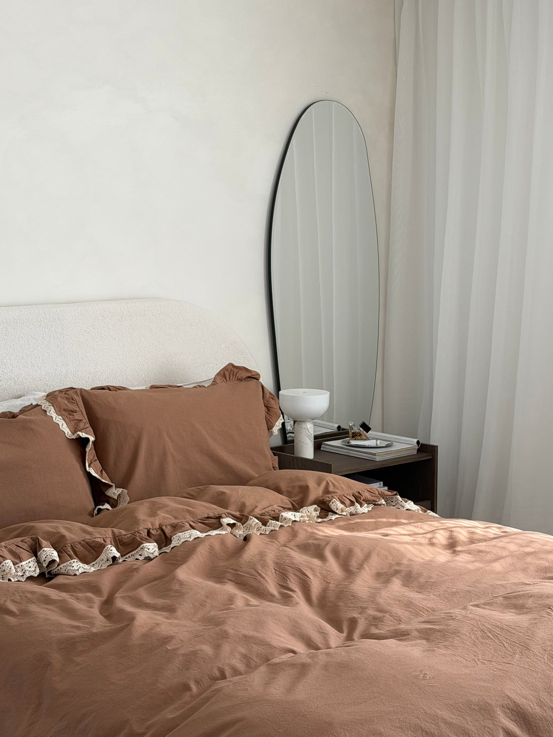 Dora Wood Smoke Ruffle Lace 100% Cotton Duvet Cover Set – Stonewashed | Limasso