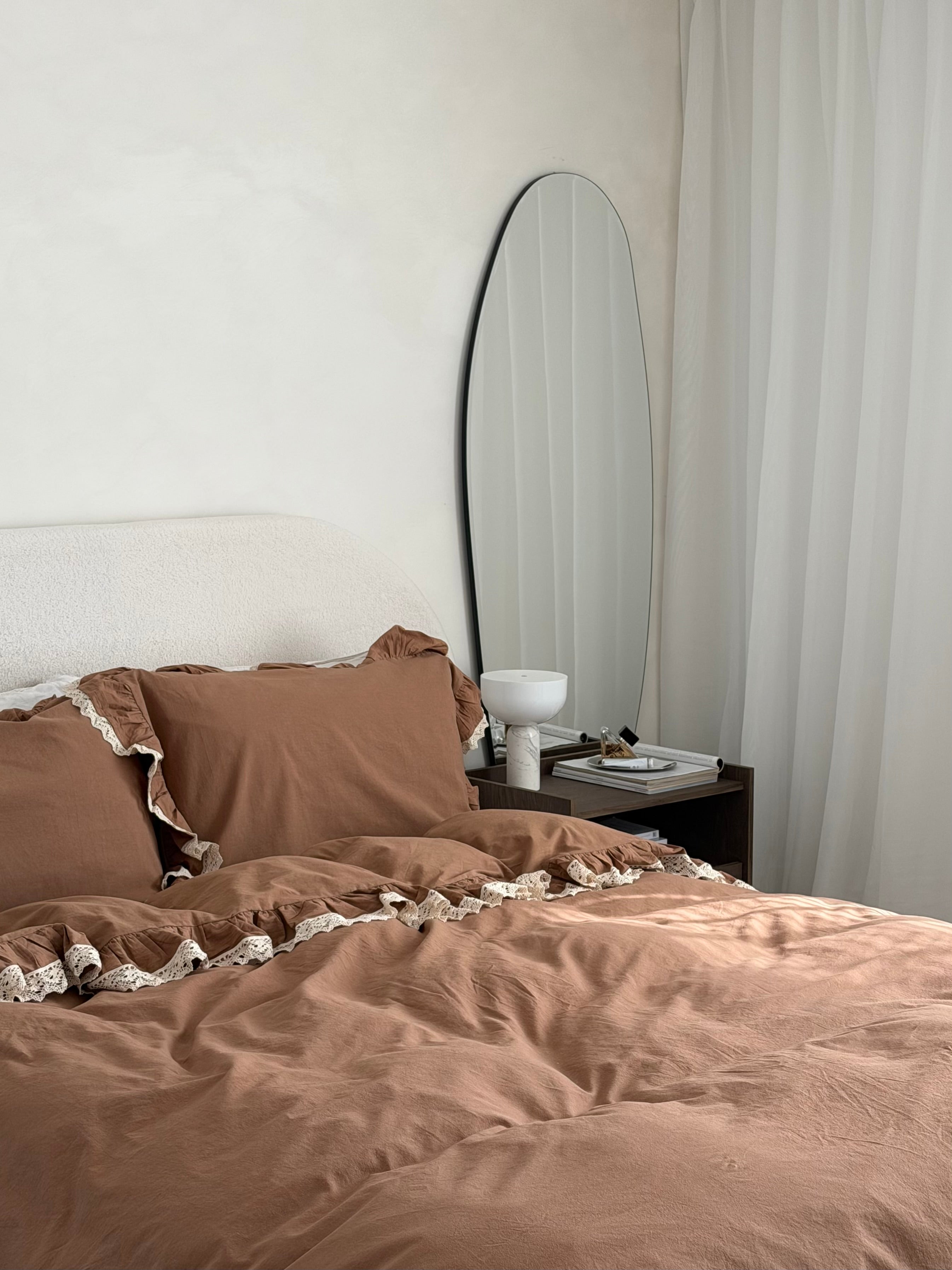 Dora Wood Smoke Ruffle Lace 100% Cotton Duvet Cover Set – Stonewashed | Limasso