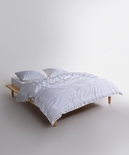 İnara Snow White Checkered 100% Soft Cotton Duvet Cover Set - Stonewashed | Limasso