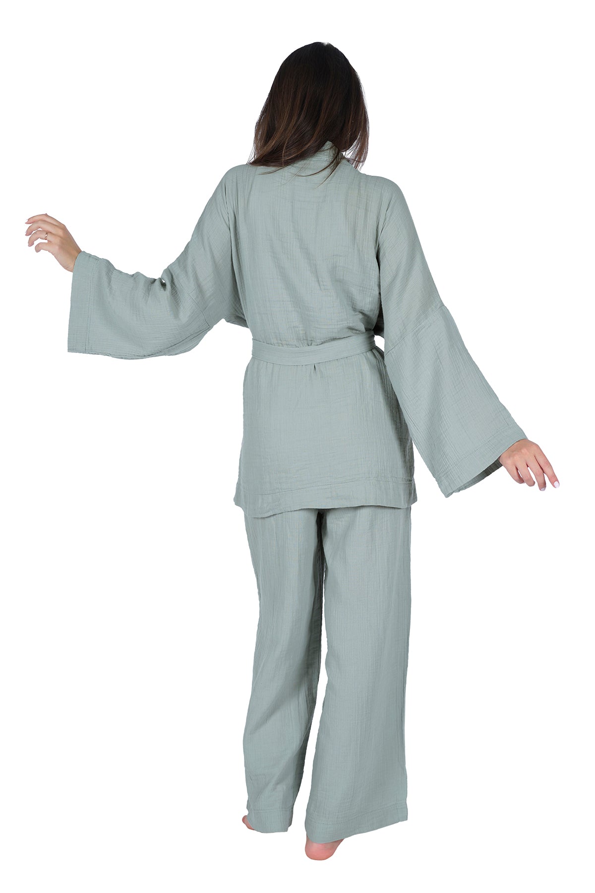 Loungewear Single Kimono – 100% Cotton Crepe Muslin(GAUZE) Comfortable Home Wear - Mint