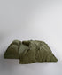Stonewashed 100% cotton duvet cover set in Capulet Olive by Limasso London with ruffle detailing
