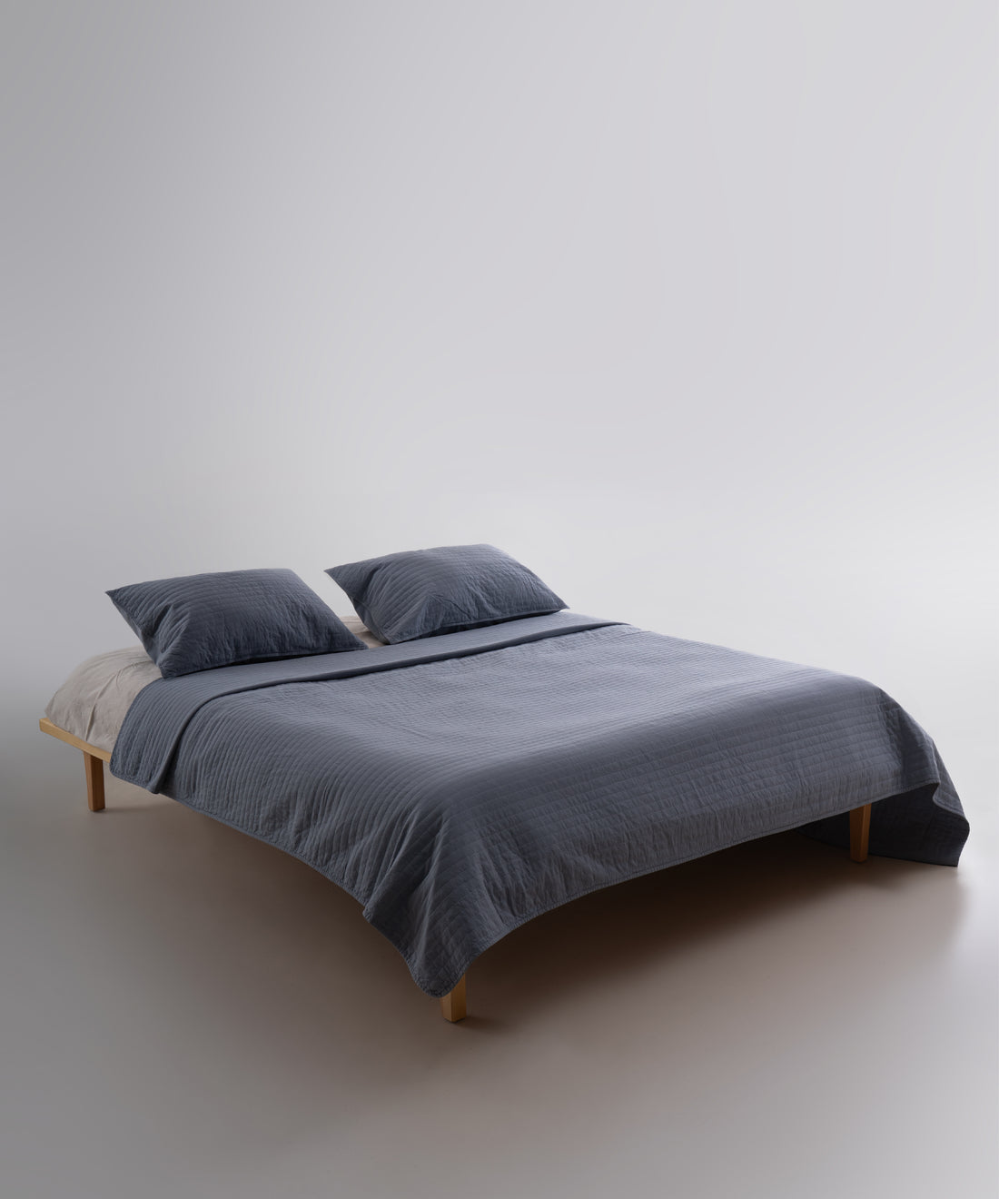 Myra 100% Cotton Stonewashed Bedspread Set - Med Blue