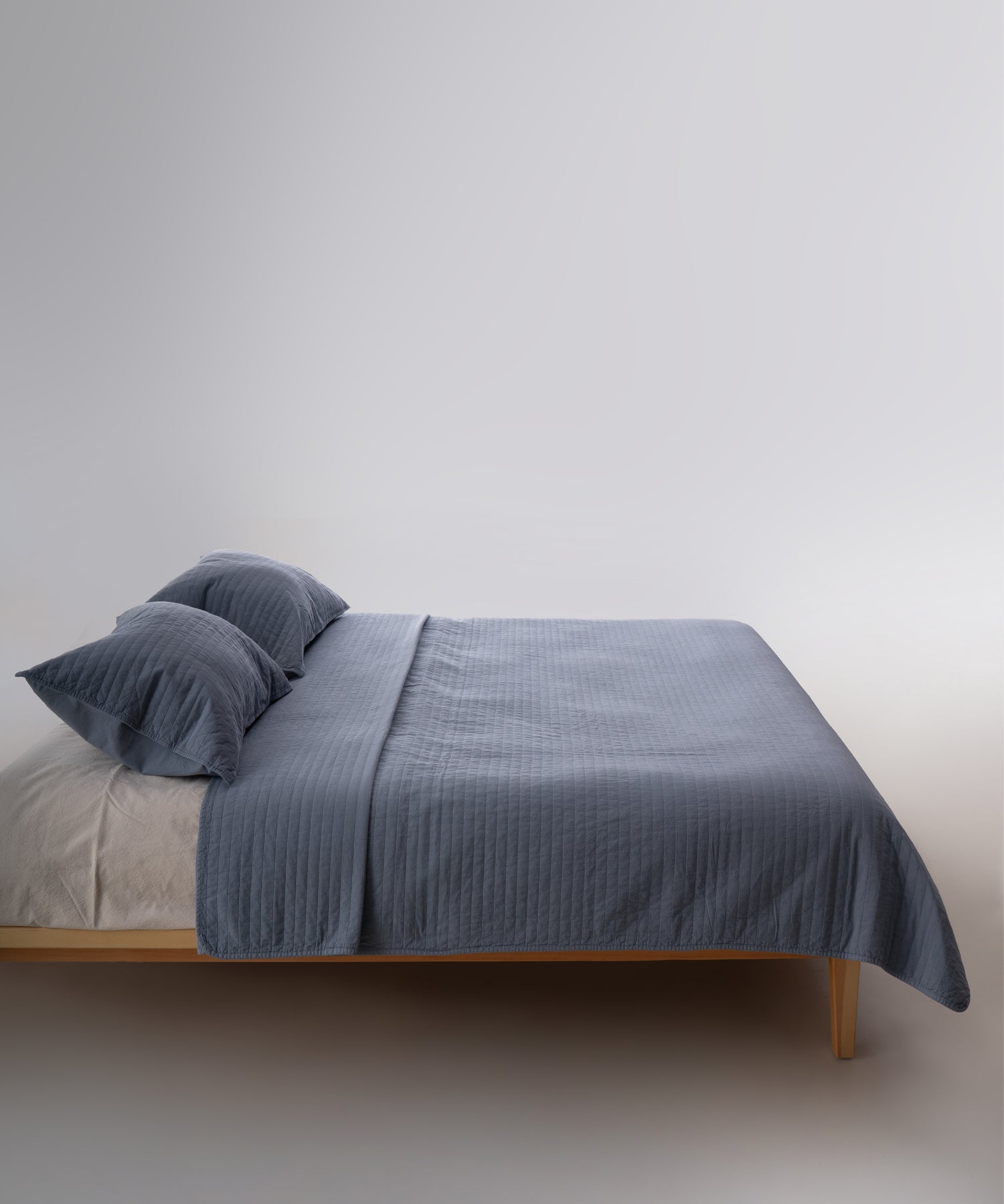 Myra 100% Cotton Stonewashed Bedspread Set - Med Blue