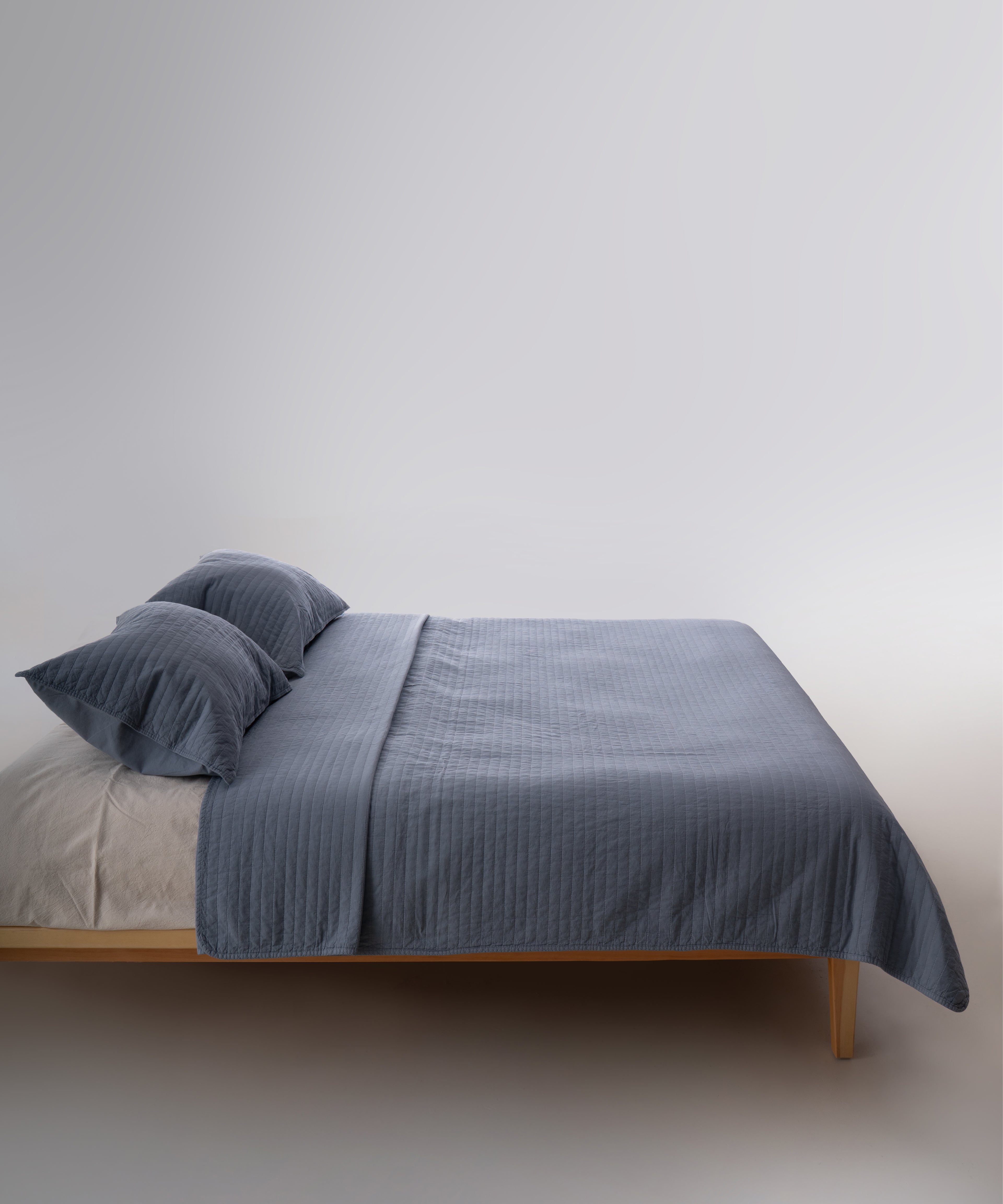 Myra 100% Cotton Stonewashed Bedspread Set - Med Blue