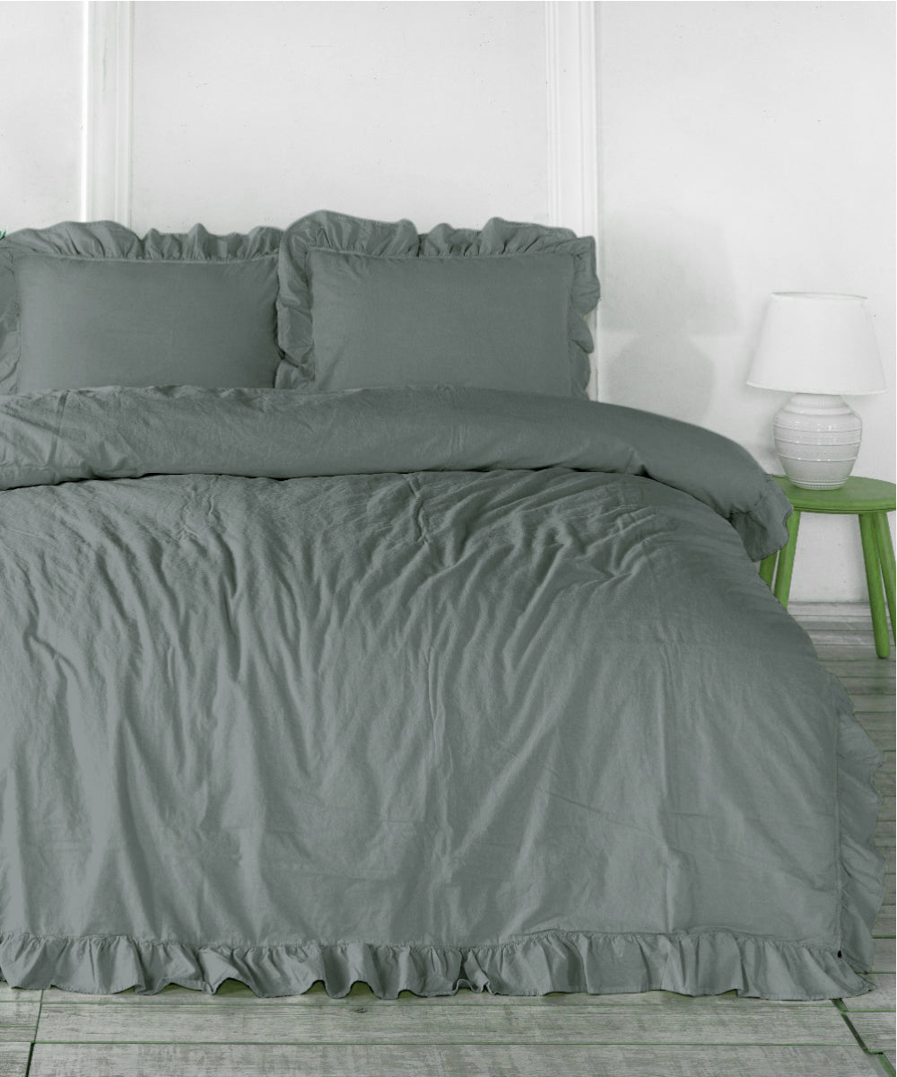 Exclusive Stonewashed 100% Cotton Duvet Cover Set - Naturel Green