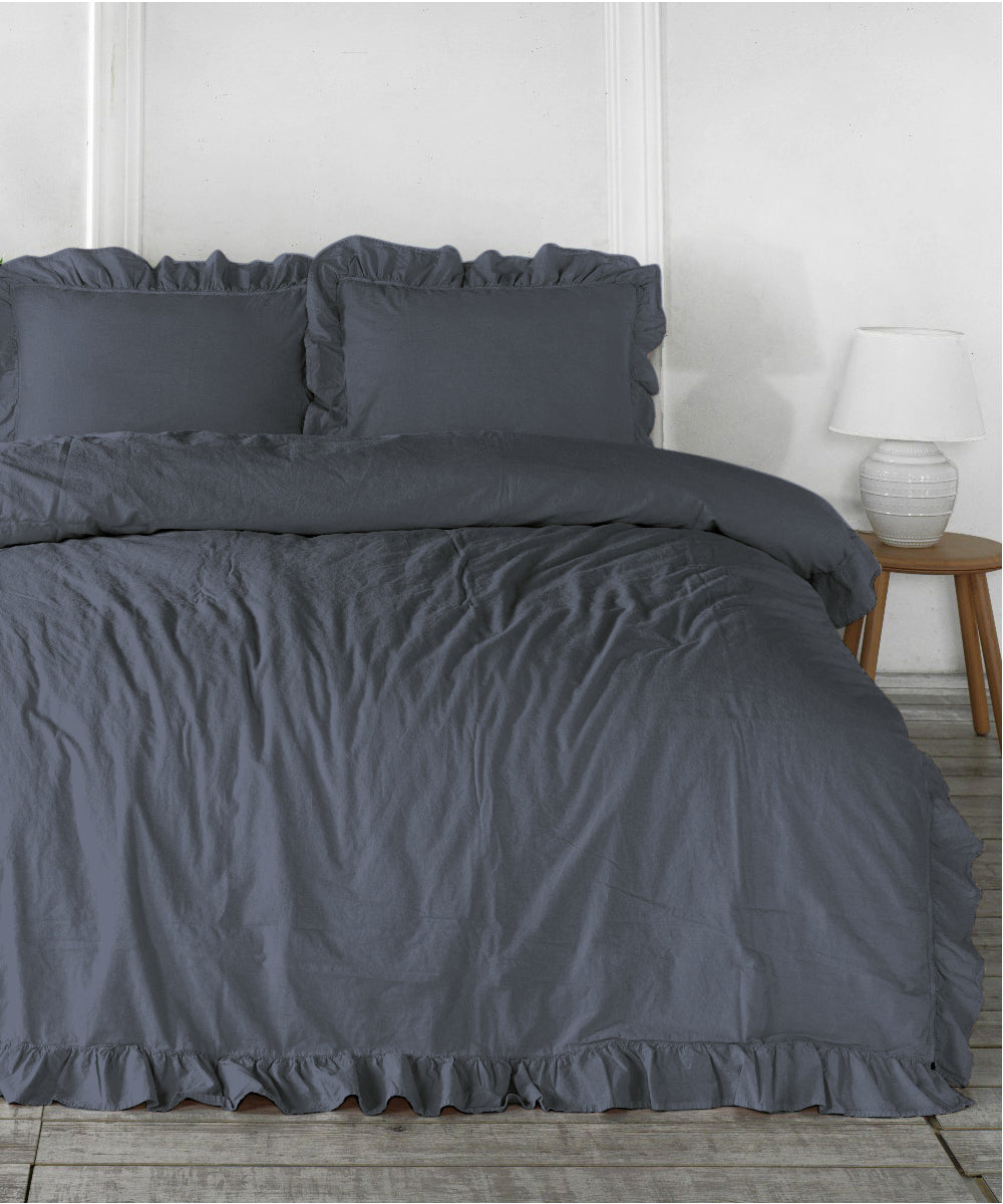 Exclusive Stonewashed 100% Cotton Duvet Cover Set - Naturel Grey