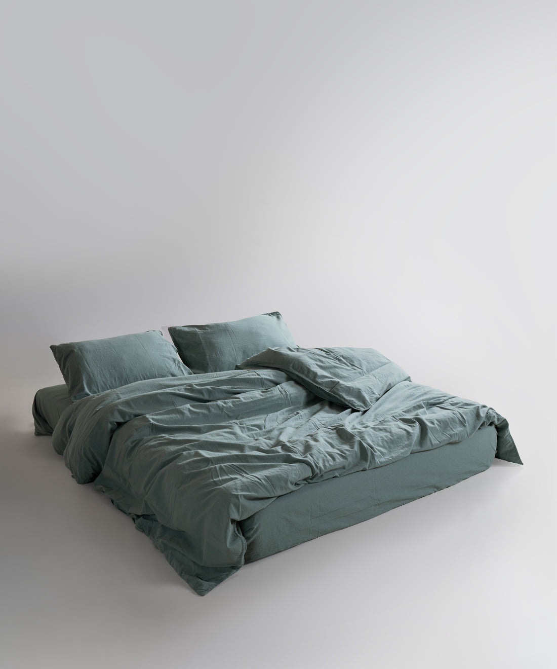 Stonewash 100% Soft Cotton Duvet Cover Natural Green