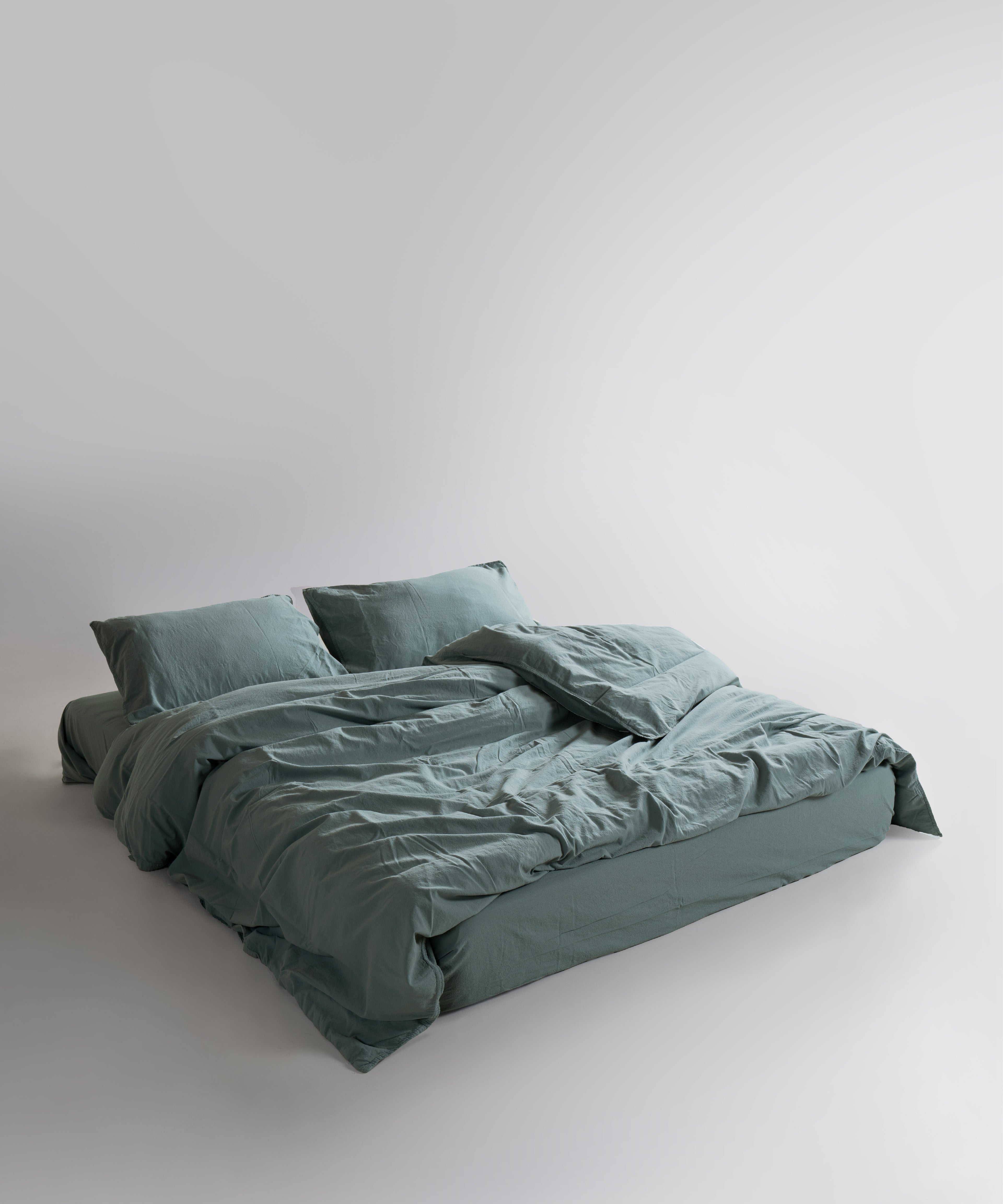 Stonewash 100% Soft Cotton Duvet Cover Natural Green