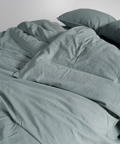 Stonewash 100% Soft Cotton Duvet Cover Natural Green