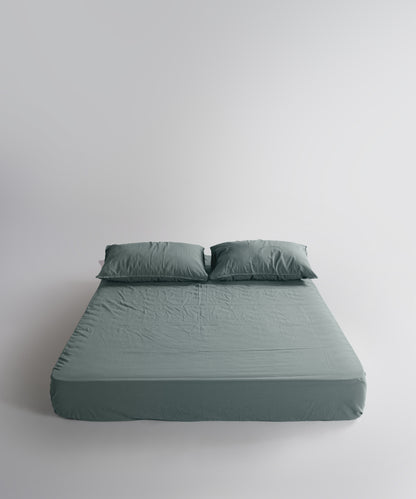 Stonewash 100% Soft Cotton Fitted Sheet Set Natural Green