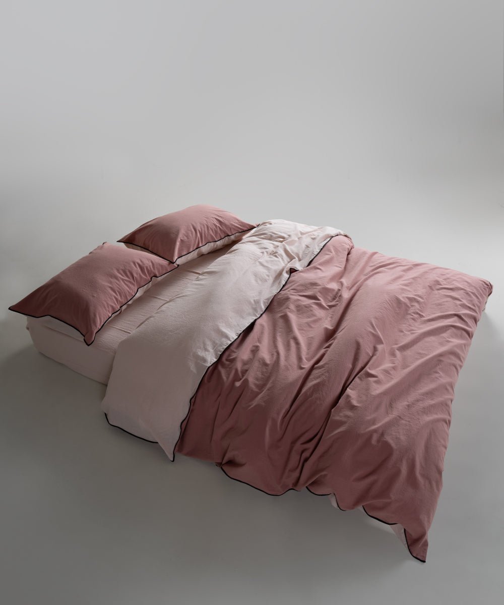 Essualte Stonewashed Reversible 100% Cotton Duvet Cover Set Old Rose/Pristine