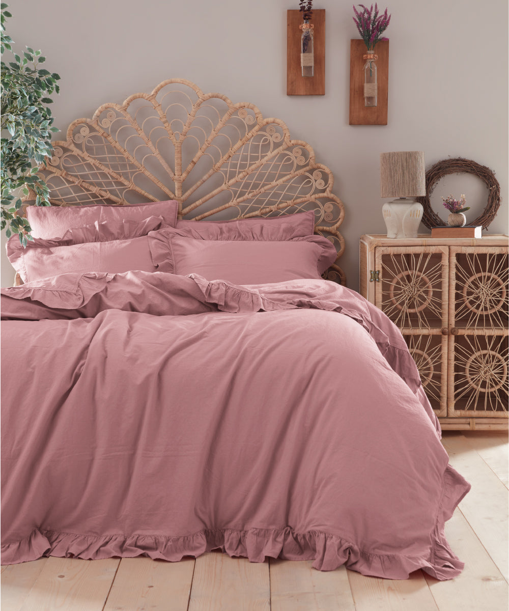 Exclusive Stonewashed 100% Cotton Duvet Cover Set - Old Rose