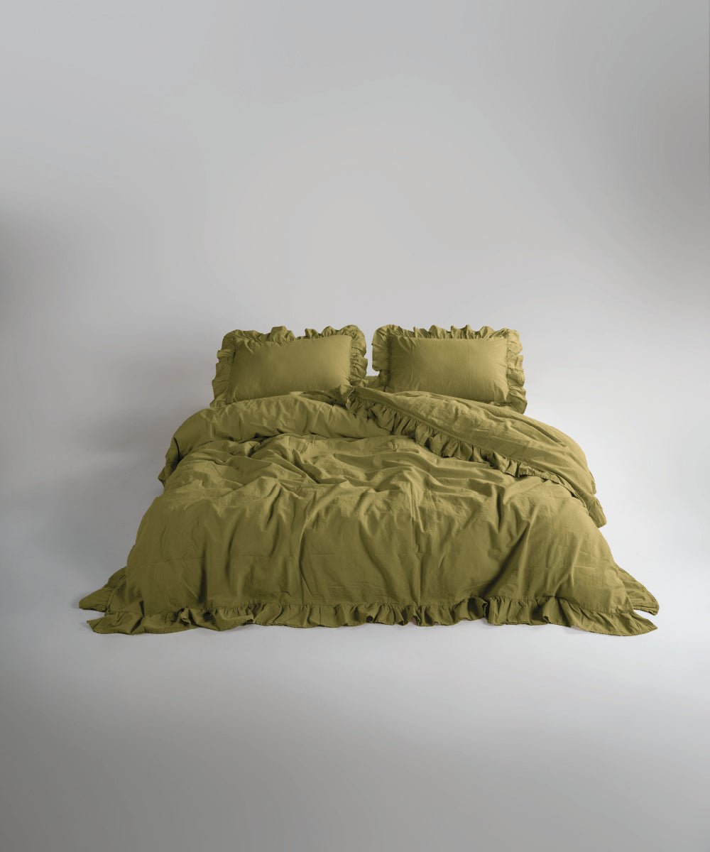 Stonewash Exclusive 100% Soft Cotton Duvet Cover Set Olive