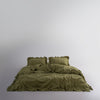 Stonewashed Exclusive 100% Soft Cotton Ruffled Duvet Cover Olive