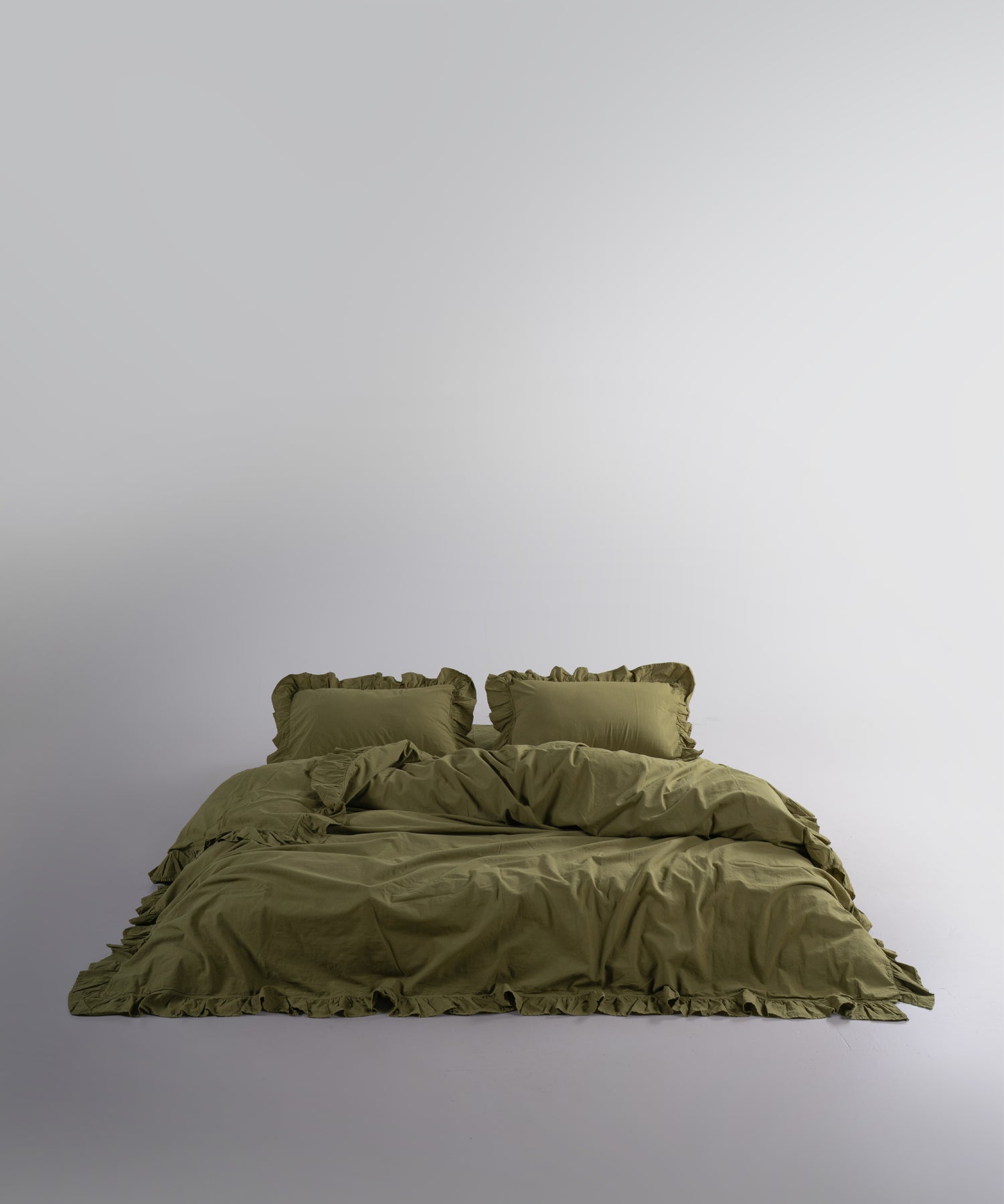 Stonewashed Exclusive 100% Soft Cotton Ruffled Duvet Cover Olive