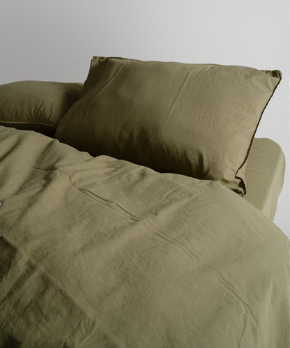 Stonewash 100% Soft Cotton Fitted Sheet Set Olive