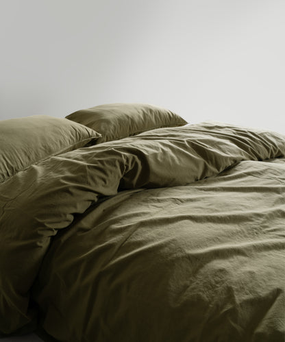 Stonewash 100% Soft Cotton Fitted Sheet Set Olive
