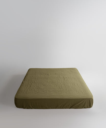 Stonewash 100% Soft Cotton Fitted Sheet Set Olive