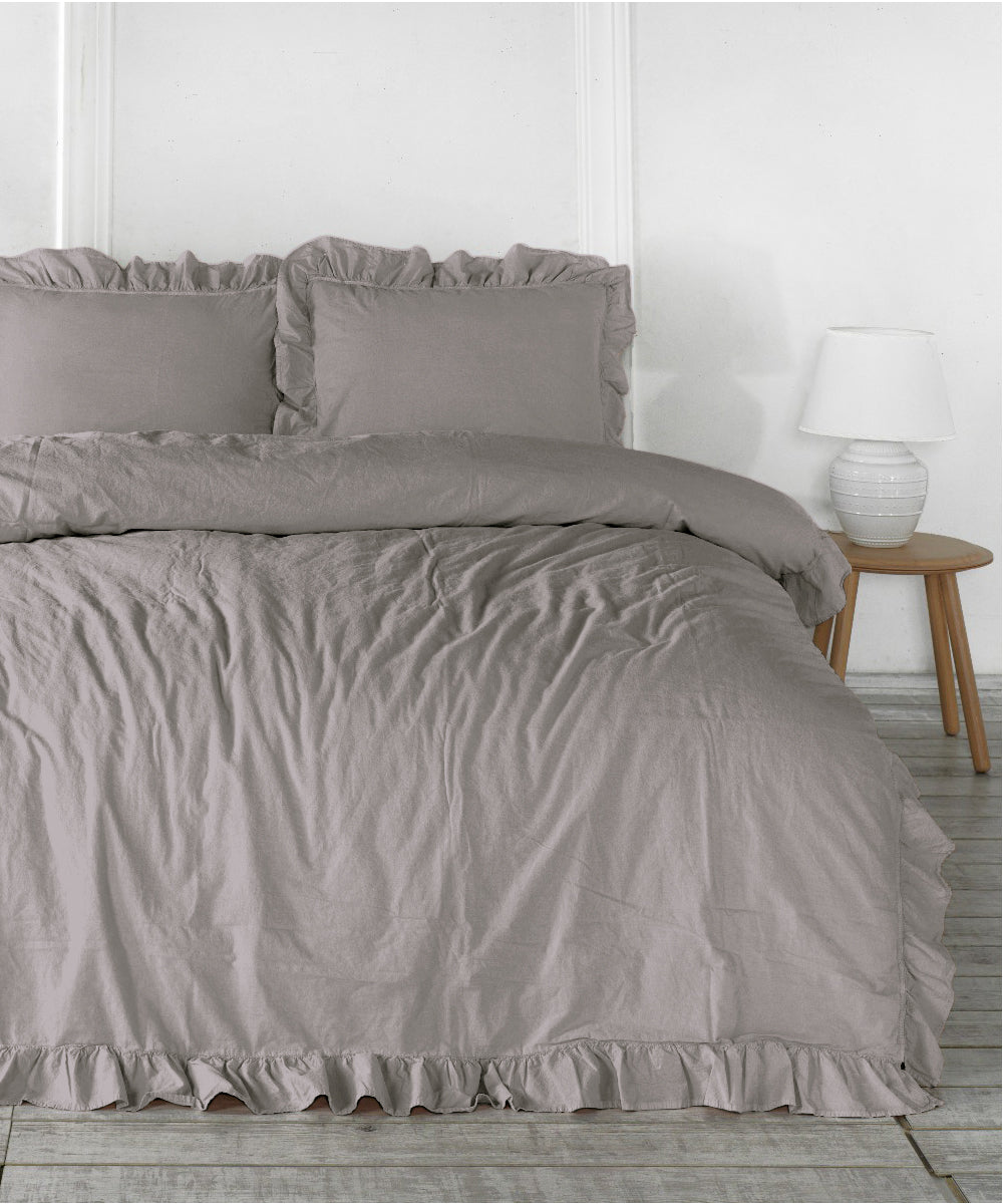 Exclusive Stonewashed 100% Cotton Duvet Cover Set - Opal Grey